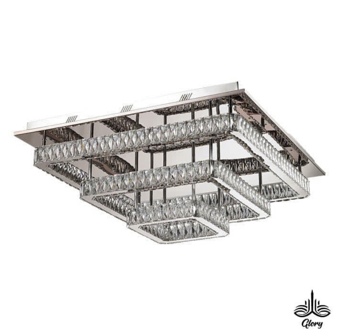 لوستر مدرن سقفی کریستالی مدل مربع 3 طبقه SMD